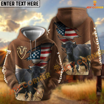 Joycorners American Flag Leather Pattern Dexter Cattle Personalized Name And Farm Name 3D Hoodie