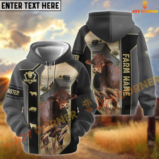 Joycorners Black Gray Gold Line Pattern Beefmaster Personalized Name And Farm Name 3D Hoodie
