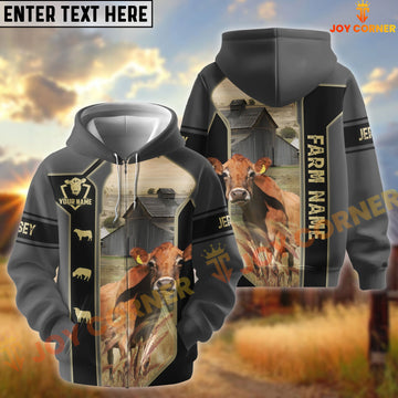 Joycorners Black Gray Gold Line Pattern Jersey Personalized Name And Farm Name 3D Hoodie