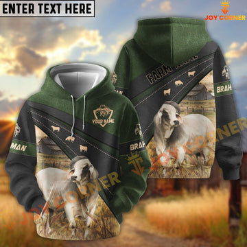 Joycorners Brahman Black Moss Leather Pattern Personalized Name and Farm Name Color Mixed 3D Hoodie