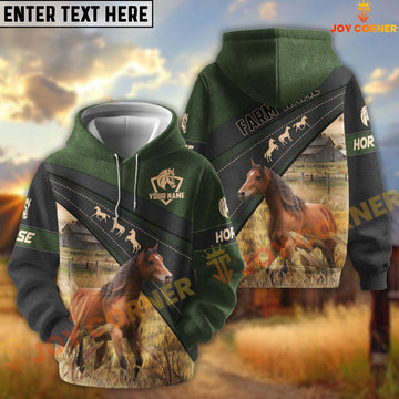 Joycorners Horse Black Moss Leather Pattern Personalized Name and Farm Name Color Mixed 3D Hoodie