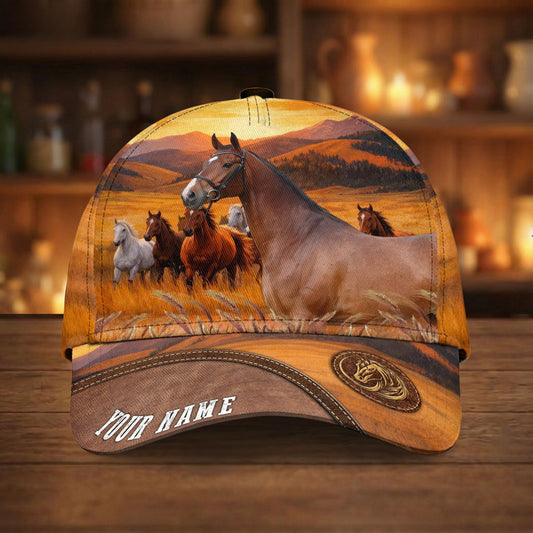 Joycorners Personalized Horse Herd Sunset Background Cap (9 Breeds)