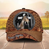 Joycorners Personalized Horse Portrait with Horseshoe Frame Western Tooled Leather Pattern Cap (9 Breeds)