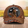 Joycorners Personalized Horse Portrait with Horseshoe Frame Western Tooled Leather Pattern Cap (9 Breeds)