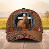 Joycorners Personalized Horse Portrait with Horseshoe Frame Western Tooled Leather Pattern Cap (9 Breeds)