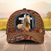 Joycorners Personalized Horse Portrait with Horseshoe Frame Western Tooled Leather Pattern Cap (9 Breeds)