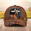 Joycorners Personalized Horse Portrait with Horseshoe Frame Western Tooled Leather Pattern Cap (9 Breeds)