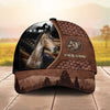 Joycorners Personalized Horse Close-Up with Wild Horse Silhouette Mountain Scene Leather Panel Cap (9 Breeds)