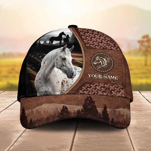 Joycorners Personalized Horse Close-Up with Wild Horse Silhouette Mountain Scene Leather Panel Cap (9 Breeds)