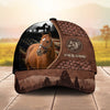 Joycorners Personalized Horse Close-Up with Wild Horse Silhouette Mountain Scene Leather Panel Cap (9 Breeds)