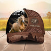 Joycorners Personalized Horse Close-Up with Wild Horse Silhouette Mountain Scene Leather Panel Cap (9 Breeds)