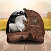 Joycorners Personalized Horse Close-Up with Wild Horse Silhouette Mountain Scene Leather Panel Cap (9 Breeds)