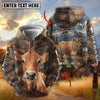 Joycorners Personalized Cow Portrait Camo Grassland Name & Farm Name Cattle Hoodie (9 Breeds)