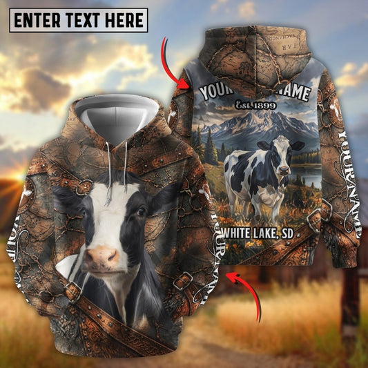 Joycorners Personalized Cow Portrait Camo Grassland Name & Farm Name Cattle Hoodie (9 Breeds)
