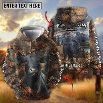 Joycorners Personalized Cow Portrait Camo Grassland Name & Farm Name Cattle Hoodie (9 Breeds)