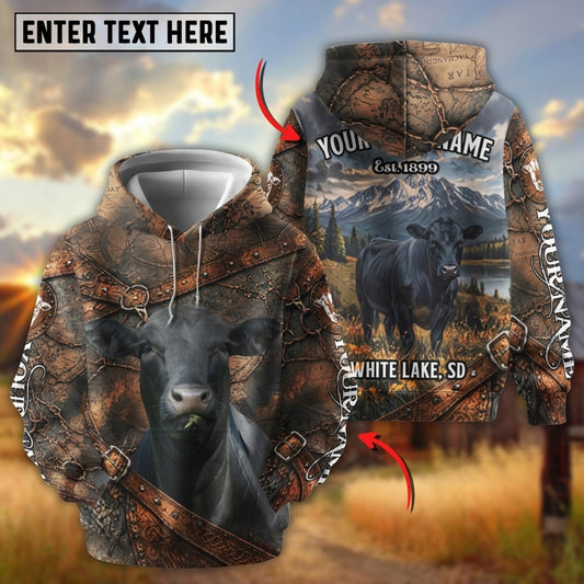 Joycorners Personalized Cow Portrait Camo Grassland Name & Farm Name Cattle Hoodie (9 Breeds)