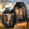 Joycorners Personalized Cow Back Portrait Sunset Grassland Name & Farm Name Cattle Hoodie (9 Breeds)