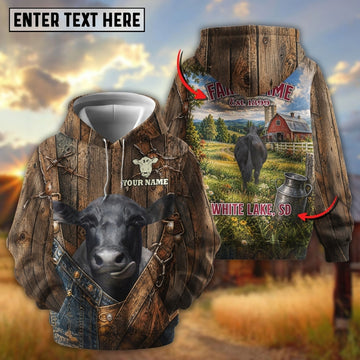 Joycorners Personalized Cow Back Portrait Sunny Ranch Name & Farm Name Cattle Hoodie (9 Breeds)