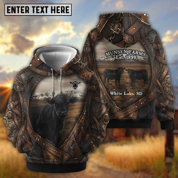 Joycorners Personalized Cow Portrait Camo Dark Grassland Leather Belt Pattern Name & Farm Name Cattle Hoodie (9 Breeds)