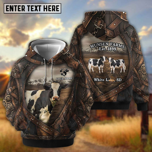 Joycorners Personalized Cow Portrait Camo Dark Grassland Leather Belt Pattern Name & Farm Name Cattle Hoodie (9 Breeds)