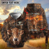 Joycorners Personalized Cow Portrait Sunset Ranch Dark Brown Leather Pattern Name & Farm Name Cattle Hoodie (9 Breeds)