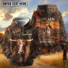 Joycorners Personalized Cow Portrait Sunset Ranch Dark Brown Leather Pattern Name & Farm Name Cattle Hoodie (9 Breeds)