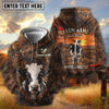 Joycorners Personalized Cow Portrait Sunset Ranch Dark Brown Leather Pattern Name & Farm Name Cattle Hoodie (9 Breeds)