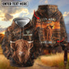 Joycorners Personalized Cow Portrait Sunset Ranch Dark Brown Leather Pattern Name & Farm Name Cattle Hoodie (9 Breeds)