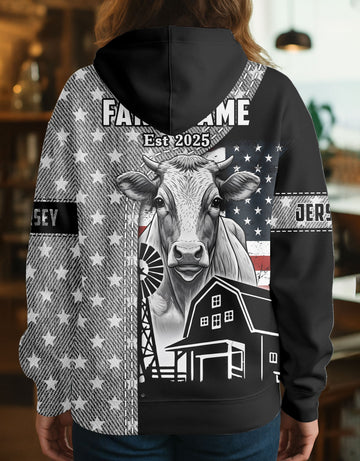 Joycorners Jersey Farm Life US Flag Personalized Name, Farm Name Unisex 3D Hoodie