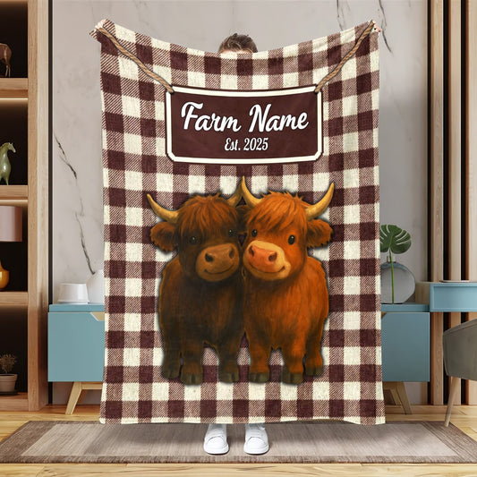 Joycorners Personalized Adorable Twin Cows Cozy Blanket (10 Cattle Breeds)