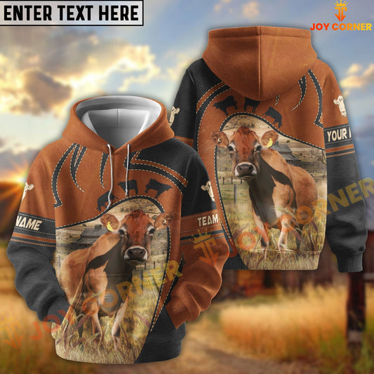 Joycorners Jersey Leather Pattern Custom Name, Farm Name 3D Hoodie