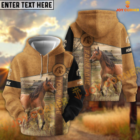 Joycorners Horse Customize Name, Farm Name Brown Pattern Hoodie