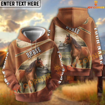 Joycorners Horse Customize Name, Farm Name Brown Hoodie