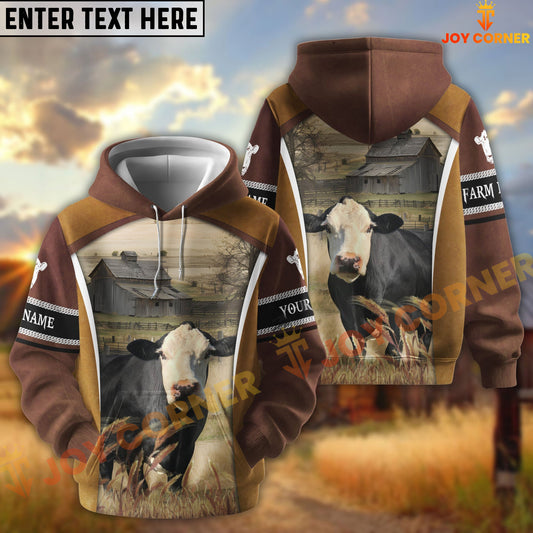 Joycorners Black Baldy Personalized Name and Farm Name Color Mixed 3D Hoodie