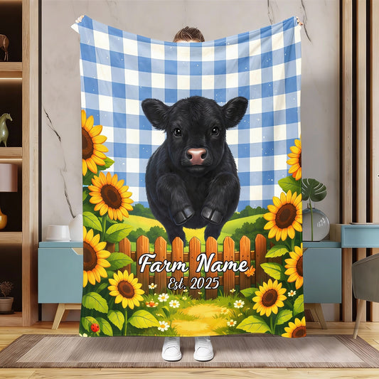 Joycorners Sunflower Baby Cow Personalized Farm Blanket (10 Cattle Breeds)