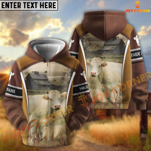 Joycorners Charolais Personalized Name and Farm Name Color Mixed 3D Hoodie