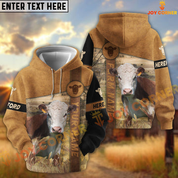Joycorners Hereford Customize Name, Farm Name Brown Pattern Hoodie
