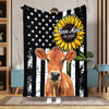 Joycorners Personalized Sunflowers & Cattle USA Flag Farm Blanket (10 Cattle Breeds)