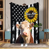 Joycorners Personalized Sunflowers & Cattle USA Flag Farm Blanket (10 Cattle Breeds)