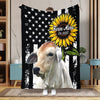 Joycorners Personalized Sunflowers & Cattle USA Flag Farm Blanket (10 Cattle Breeds)