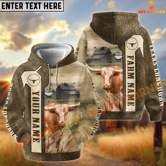Joycorners Texas Longhorn Customize Name, Farm Name Unique Pattern Hoodie