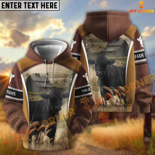 Joycorners Black Angus Personalized Name and Farm Name Color Mixed 3D Hoodie
