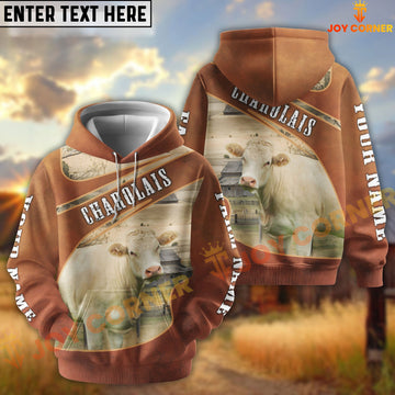 Joycorners Charolais Customize Name, Farm Name Brown Hoodie