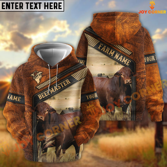 Joycorners Beefmaster Dark Leather Pattern Personalized Name and Farm Name Color Mixed 3D Hoodie