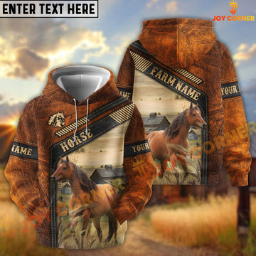 Joycorners Horse Dark Leather Pattern Personalized Name and Farm Name Color Mixed 3D Hoodie
