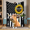 Joycorners Personalized Sunflowers & Cattle USA Flag Farm Blanket (10 Cattle Breeds)