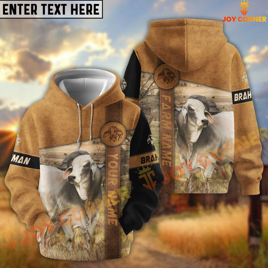 Joycorners Brahman Customize Name, Farm Name Brown Pattern Hoodie
