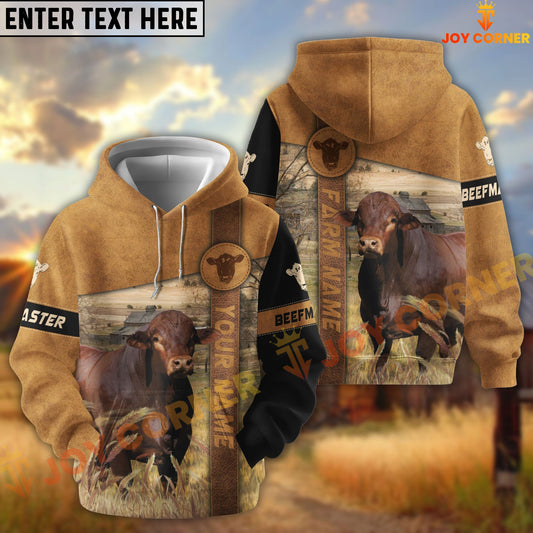 Joycorners Beefmaster Customize Name, Farm Name Brown Pattern Hoodie