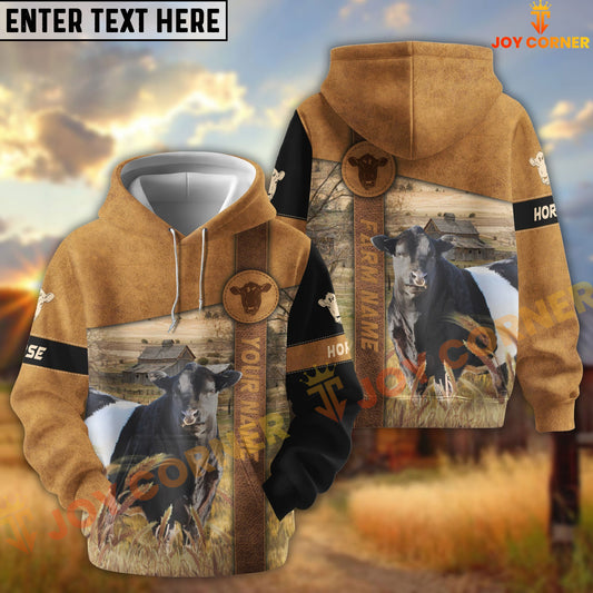 Joycorners Belted Galloway Customize Name, Farm Name Brown Pattern Hoodie