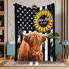 Joycorners Personalized Sunflowers & Cattle USA Flag Farm Blanket (10 Cattle Breeds)
